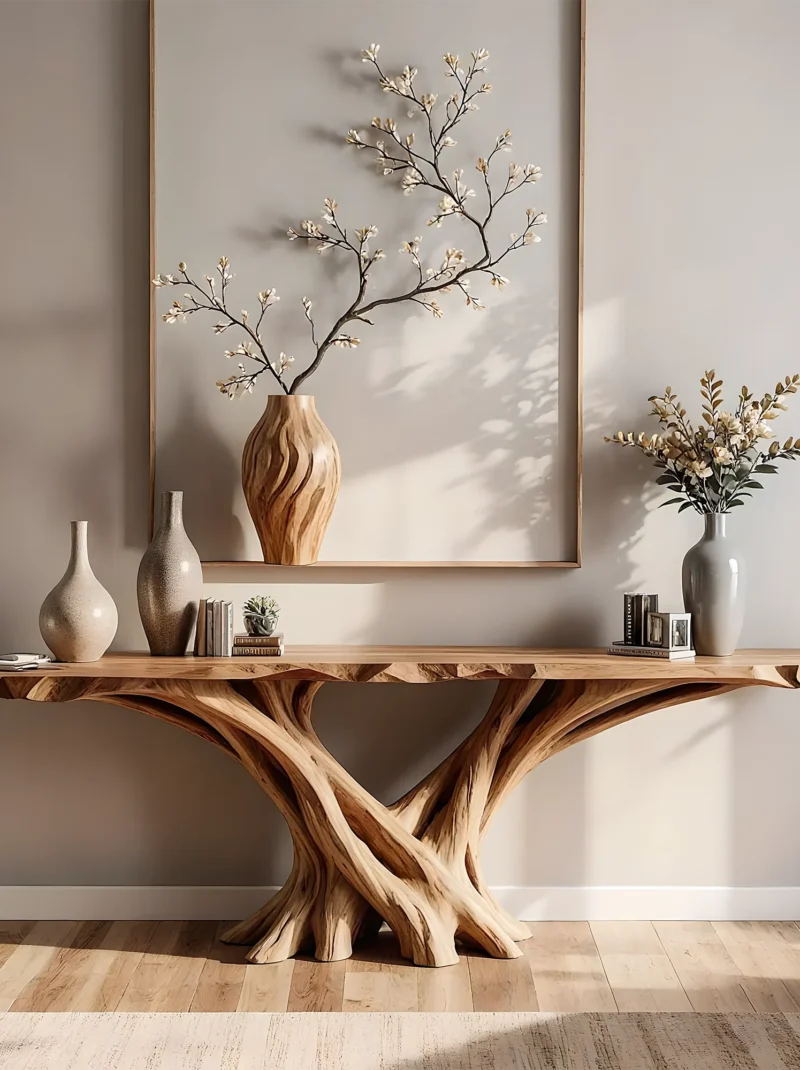 Live Edge Console Table Artisan Crafted Solid Wood Entry Accent