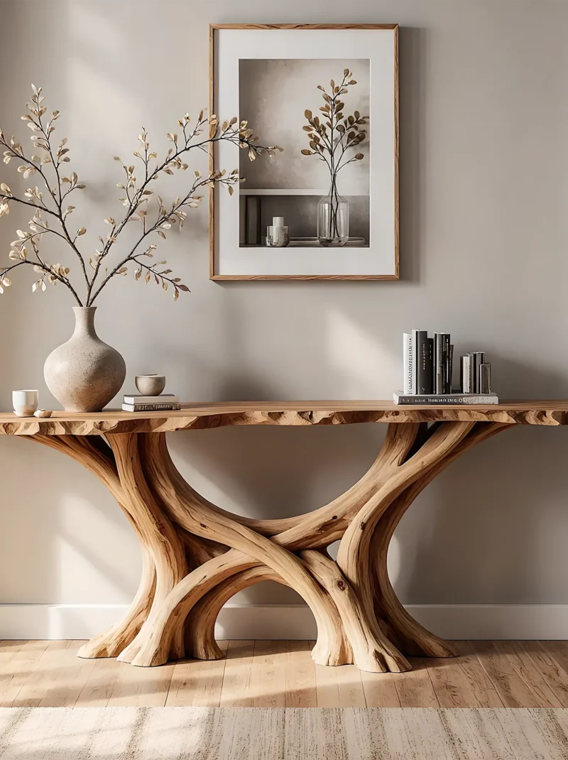 Rustic Modern Console Table Handcrafted Solid Wood Entry Table