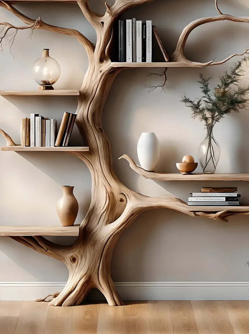 Arbor Form Wooden Bookcase Tree Branch Display Shelf