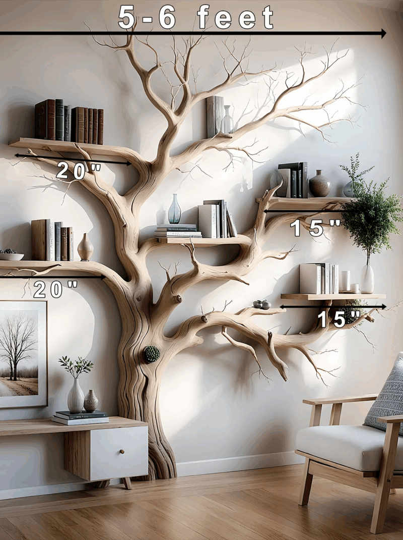 Driftwood Branch Library Shelf Artistic Tree Form Bookcase